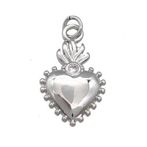 Copper Sacred Heart Pendant Pave Zircon Platinum Plated, approx 14-20mm