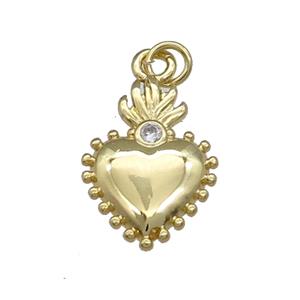Copper Sacred Heart Pendant Pave Zircon Gold Plated, approx 14-20mm