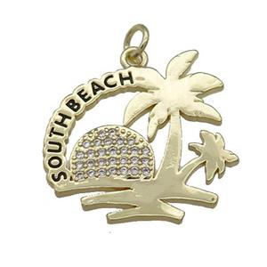 Copper Coconut Tree Pendant Pave Zircon Southbeach Gold Plated, approx 23mm
