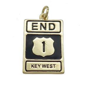 Copper Rectangle End Key West Black Enamel Gold Plated, approx 15-22mm