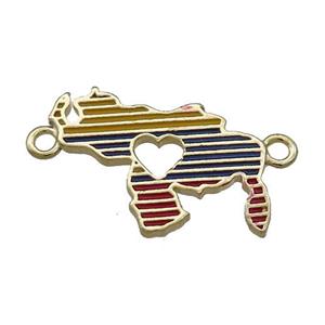 Copper Rhinoceros Charms Pendant Heart Multicolor Enamel 2loops Gold Plated, approx 18-23mm