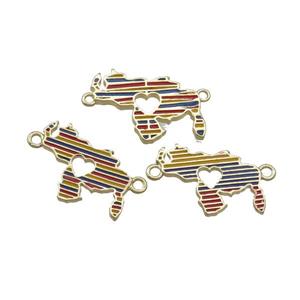 Copper Rhinoceros Pendant Heart Multicolor Enamel 2loops Gold Plated Mixed, approx 18-23mm