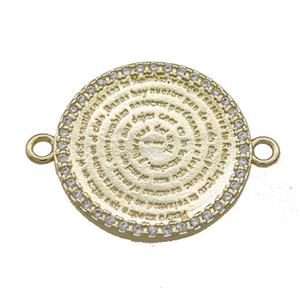 Copper Circle Prayer Connector Pave Zircon Religious Gold Plated, approx 22mm