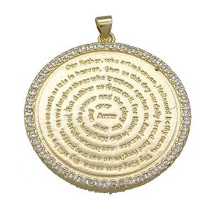 Copper Circle Prayer Pendant Pave Zircon Religious Gold Plated, approx 35mm