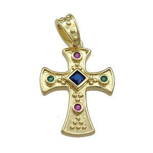 Copper Cross Pendant Pave Zircon Gold Plated, approx 18-23mm