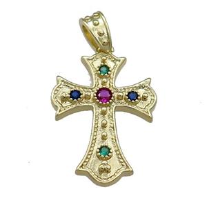 Copper Cross Pendant Pave Zircon Gold Plated, approx 20-26mm