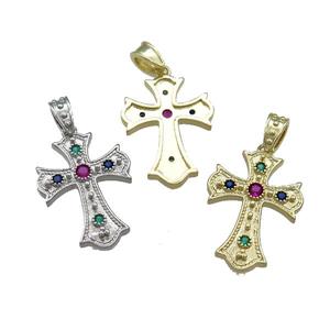 Copper Cross Pendant Pave Zircon Mixed, approx 20-26mm