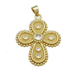 Copper Cross Pendant Pave Zircon Gold Plated, approx 25-30mm