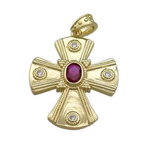 Copper Cross Pendant Pave Zircon Gold Plated, approx 28-32mm