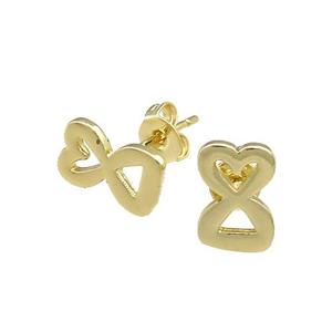 Copper Heart Stud Earring Gold Plated, approx 6.5-10mm