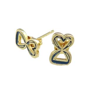 Copper Heart Stud Earring Enamel Gold Plated, approx 6.5-10mm