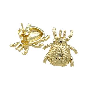 Copper Beetle Stud Earrings Gold Plated, approx 18mm