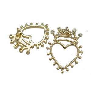 Copper Crown Stud Earring Pave Zircon Gold Plated, approx 18-22mm