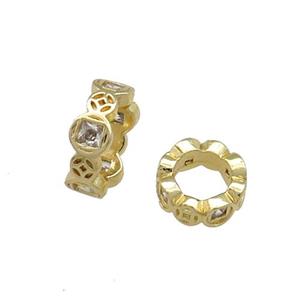 Copper Rondelle Beads Pave Zircon Large Hole Gold Plated, approx 10mm