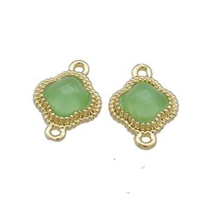 Copper Clover Connector Pave Green Jade Gold Plated, approx 7mm