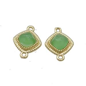 Copper Square Connector Pave Green Jade Gold Plated, approx 7.5mm