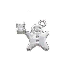 Christmas Gingerbread Man Copper Pendant Pave Zircon Platinum Plated, approx 8-12mm