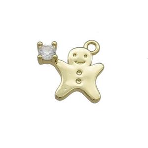 Christmas Gingerbread Man Copper Pendant Pave Zircon Gold Plated, approx 8-12mm