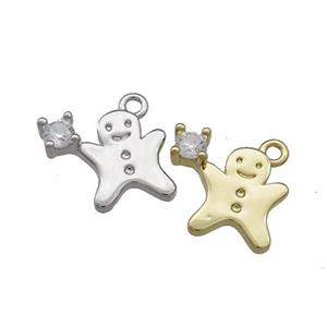 Christmas Gingerbread Man Copper Pendant Pave Zircon Mixed, approx 8-12mm