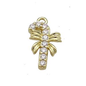 Christmas Candy Cane Copper Pendant Pave Zircon Gold Plated, approx 8.5-13mm