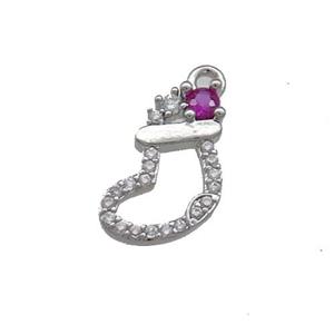 Christmas Stocking Charms Copper Pendant Pave Zircon Platinum Plated, approx 9.5-12mm
