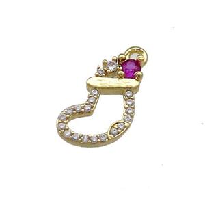 Christmas Stocking Charms Copper Pendant Pave Zircon Gold Plated, approx 9.5-12mm