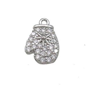 Christmas Mittens Copper Pendant Pave Zircon Platinum Plated, approx 9.5-12.5mm