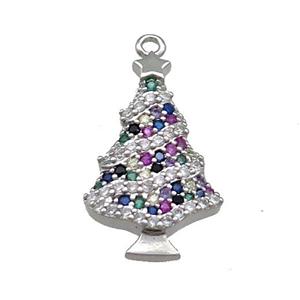 Christmas Tree Charms Copper Pendant Pave Zircon Platinum Plated, approx 13-21mm
