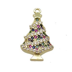 Christmas Tree Charms Copper Pendant Pave Zircon Gold Plated, approx 13-21mm