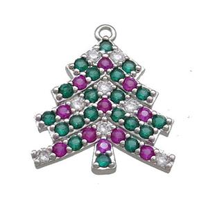 Christmas Tree Charms Copper Pendant Pave Zircon Platinum Plated, approx 20mm