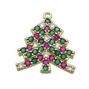 Christmas Tree Charms Copper Pendant Pave Zircon Gold Plated, approx 20mm