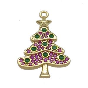 Christmas Tree Charms Copper Pendant Pave Zircon Gold Plated, approx 16.5-21mm