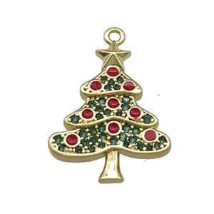 Christmas Tree Charms Copper Pendant Pave Zircon Gold Plated, approx 16.5-21mm