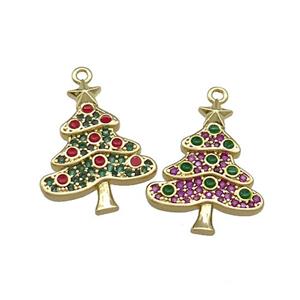 Christmas Tree Charms Copper Pendant Pave Zircon Gold Plated Mixed, approx 16.5-21mm