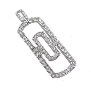 Copper Rectangle Pendant Pave Zircon Platinum Plated, approx 11.5-35mm