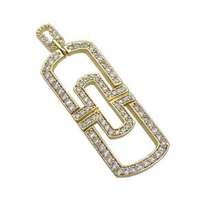 Copper Rectangle Pendant Pave Zircon Gold Plated, approx 11.5-35mm