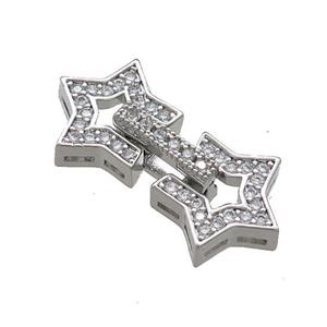 Copper Star Clasp Pave Zircon Platinum Plated, approx 12-23mm