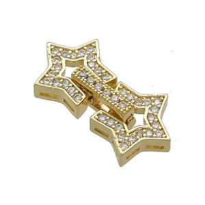 Copper Star Clasp Pave Zircon Gold Plated, approx 12-23mm