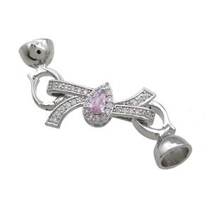 Copper Knot Clasp Pave Zircon Platinum Plated, approx 12-23mm, 7.5-14mm