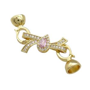 Copper Knot Clasp Pave Zircon Gold Plated, approx 12-23mm, 7.5-14mm