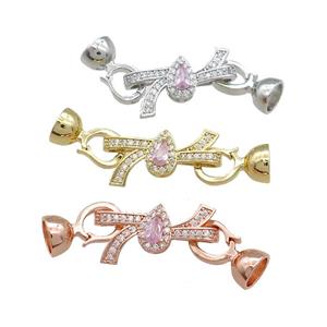 Copper Knot Clasp Pave Zircon Mixed, approx 12-23mm, 7.5-14mm