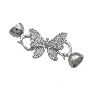 Copper Butterfly Clasp Pave Zircon Platinum Plated, approx 14-18mm, 7.5-14mm