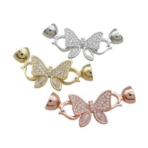 Copper Butterfly Clasp Pave Zircon Mixed, approx 14-18mm, 7.5-14mm