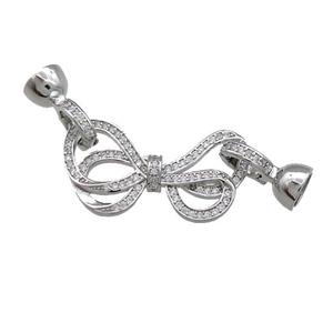 Copper Bowknot Clasp Pave Zircon Platinum Plated, approx 15-30mm, 7.5-14mm
