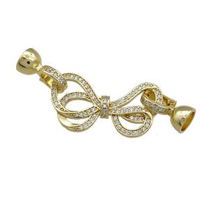 Copper Bowknot Clasp Pave Zircon Gold Plated, approx 15-30mm, 7.5-14mm