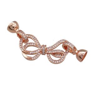 Copper Bowknot Clasp Pave Zircon Rose Gold, approx 15-30mm, 7.5-14mm