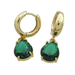Copper Hoop Earrings Pave Green Crystal Glass Teardrop Gold Plated, approx 10-12mm, 15mm dia