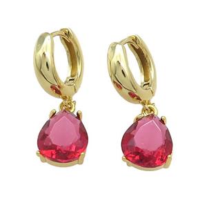 Copper Hoop Earrings Pave Red Crystal Glass Teardrop Gold Plated, approx 10-12mm, 15mm dia