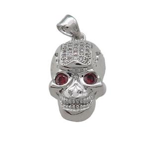 Copper Skull Pendant Pave Zircon Platinum Plated, approx 12-18mm