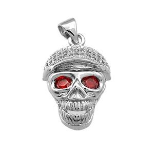 Copper Skull Pendant Pave Zircon Platinum Plated, approx 15-18mm